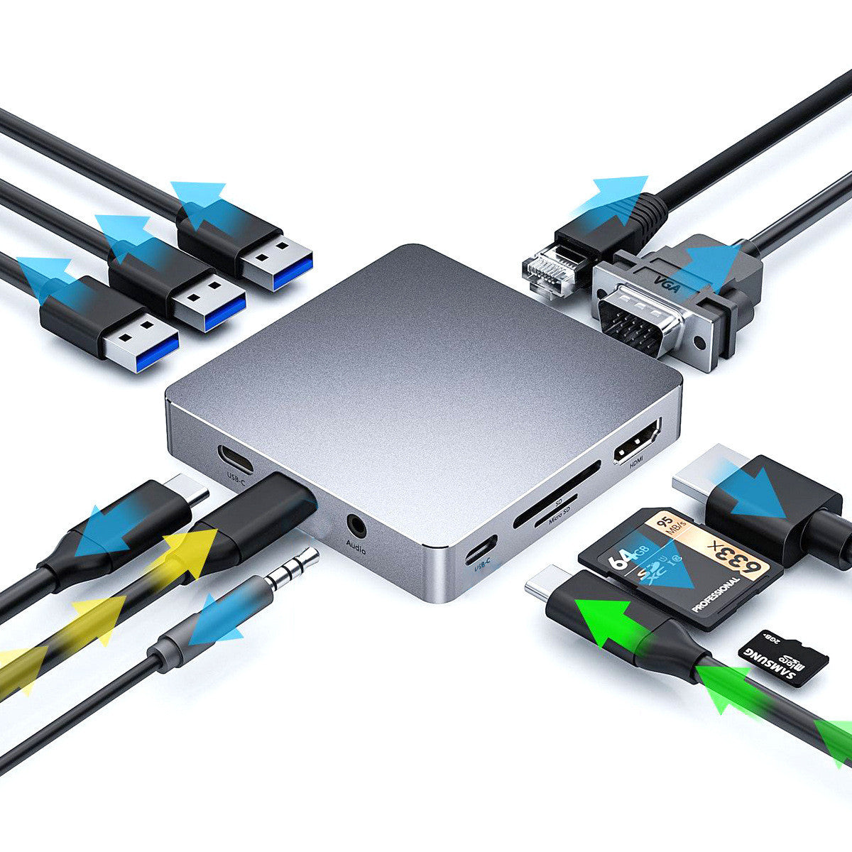 Elf-in-Eins Typ-C-Dockingstation USB-C-Hub-Erweiterung HDMI VGA LAN USB 3.0