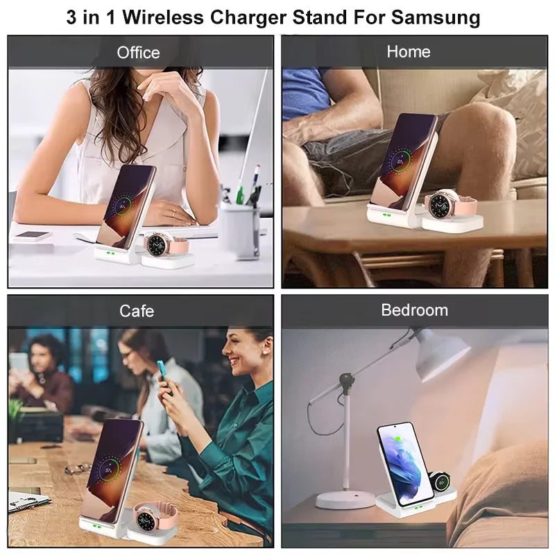 Drahtlose Ladestation 3-in-1 – Schnelllade-Station für Samsung Galaxy S23, S22 Ultra, Drahtloses Ladegerät für Galaxy Watch 5 Pro