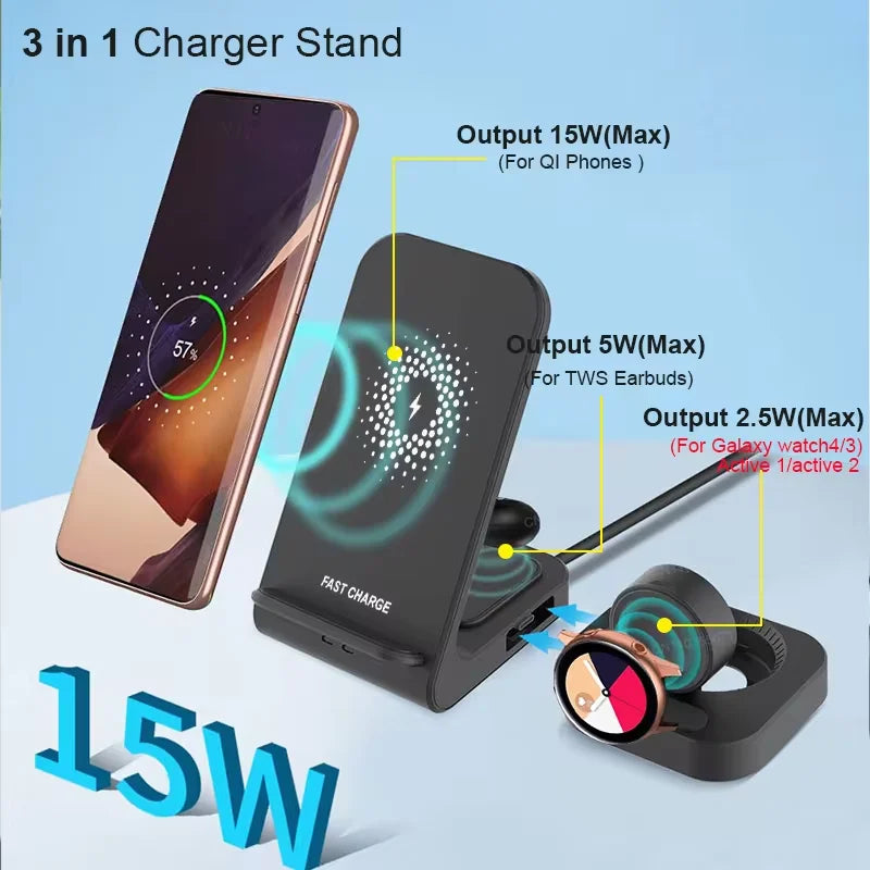 Drahtlose Ladestation 3-in-1 – Schnelllade-Station für Samsung Galaxy S23, S22 Ultra, Drahtloses Ladegerät für Galaxy Watch 5 Pro