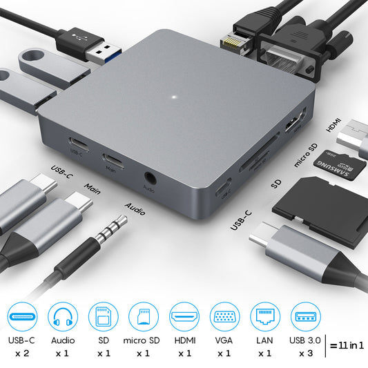 Elf-in-Eins Typ-C-Dockingstation USB-C-Hub-Erweiterung HDMI VGA LAN USB 3.0