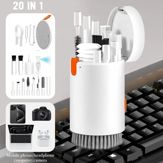 20-in-1 Laptop- und Telefon-Bildschirm-Reinigungsset, Computer-Tastatur-Reinigungsbürste für Telefon, AirPods, MacBook, iPad, multifunktionales Reinigungswerkzeug für elektronische Geräte wie Kamera, Tablet und Auto-Bildschirme.